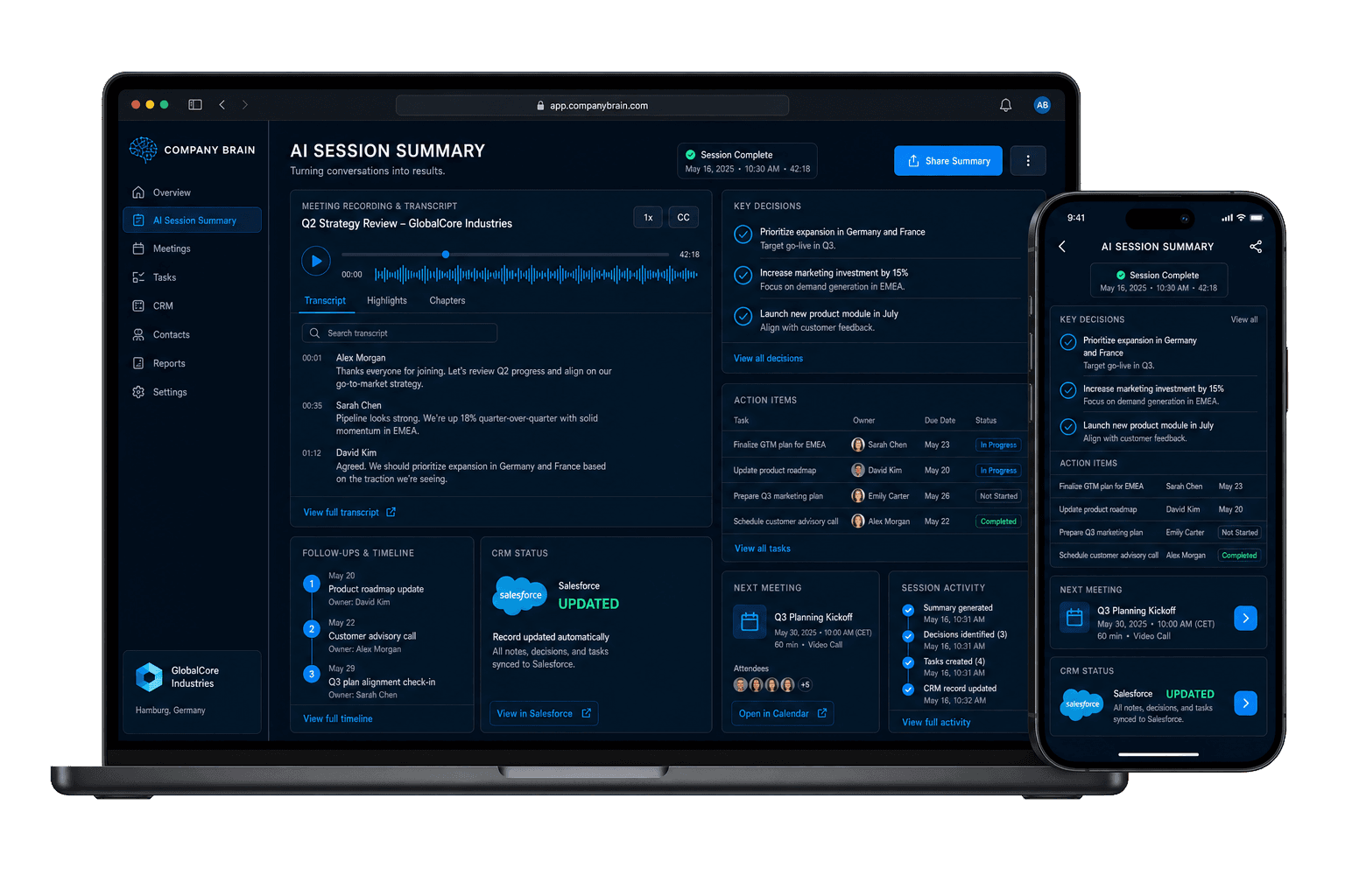 Plexus action brief synchronized across desktop and mobile
